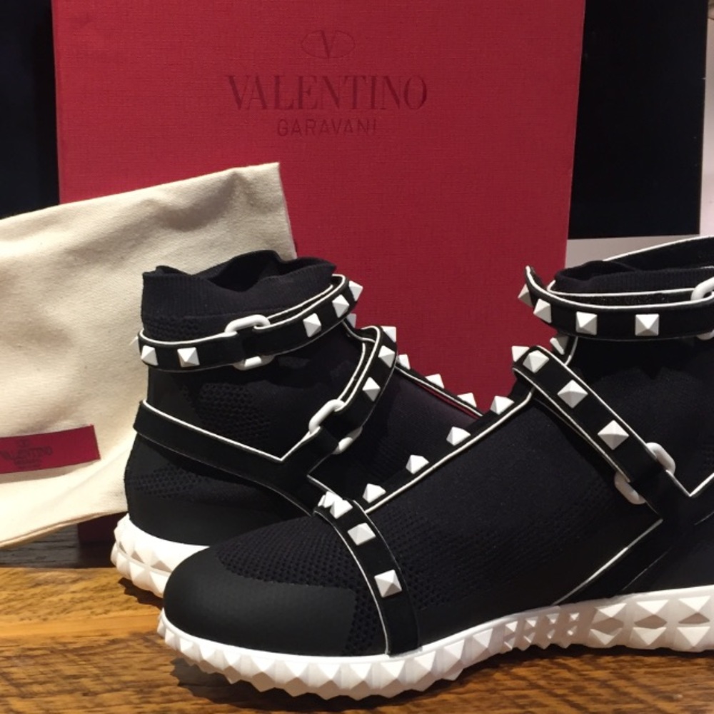 Valentino Neoprene Black High-Top Studded Sneakers NIB 38